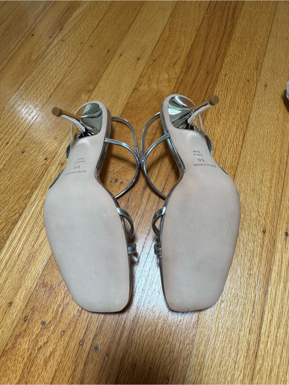 Reformation Genni Metallic Silver Strappy Slingback Heels - Picture 3 of 8